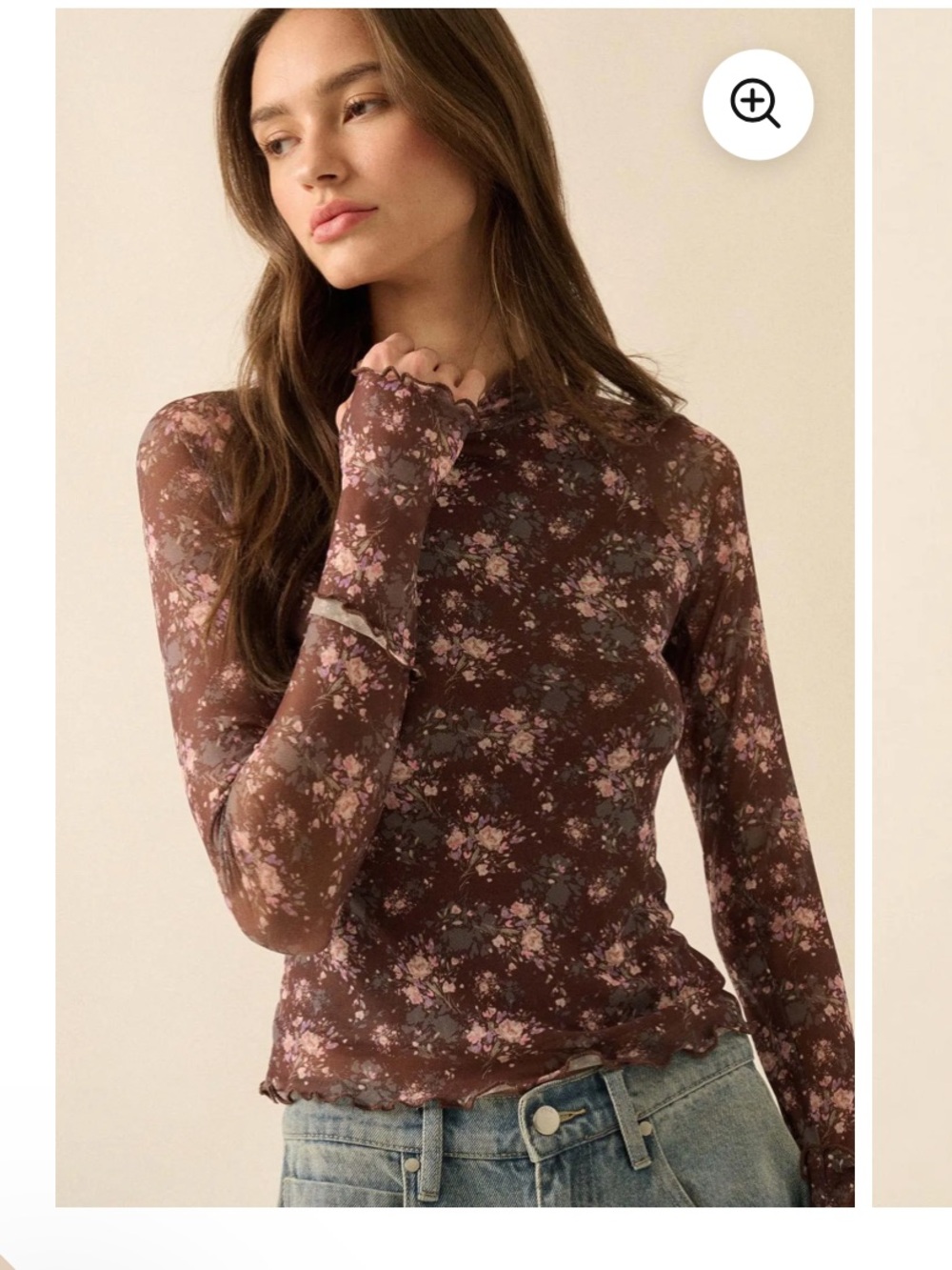 Promesa lined mesh brown floral long sleeve size large